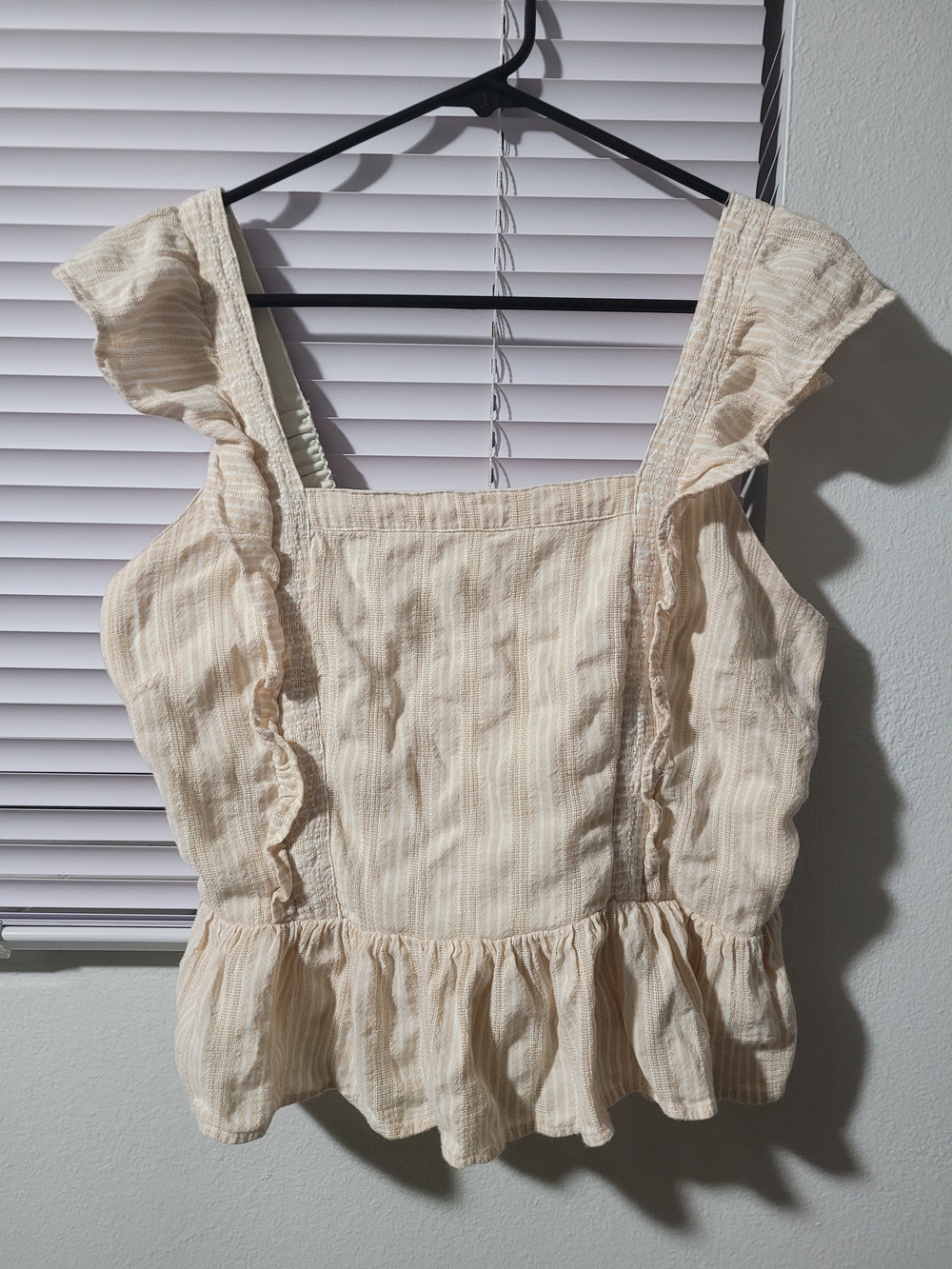 Japna Cream Ruffle Peplum Square Neck Crop Top